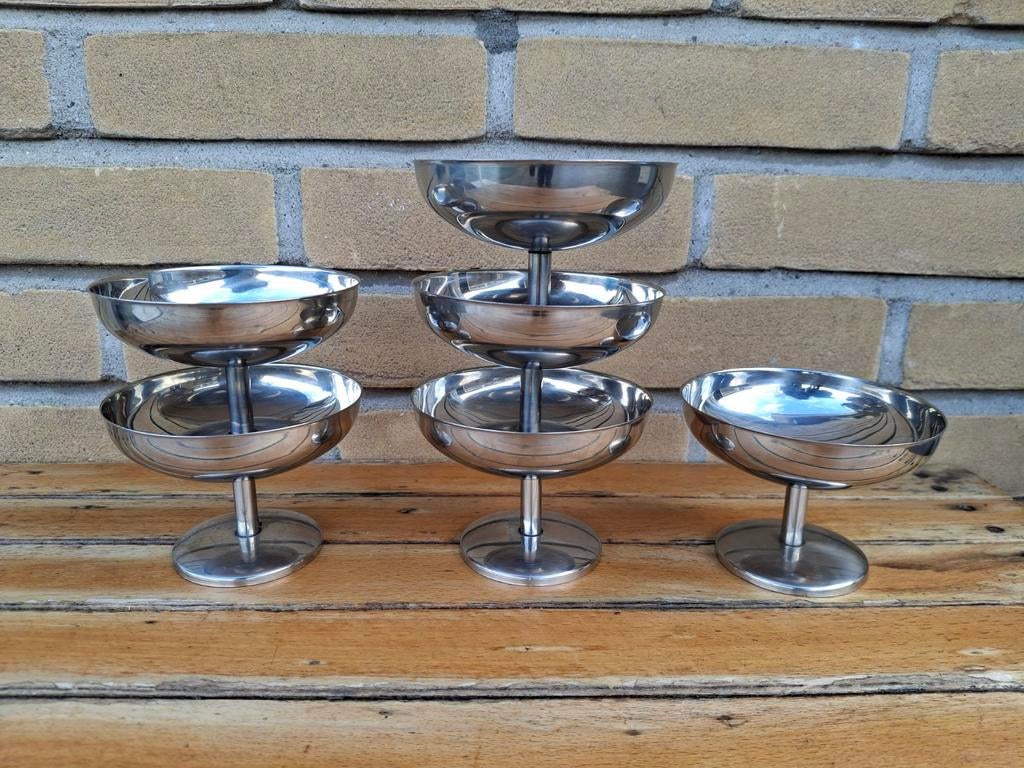 Vintage RVS ijscoupes - bistro dessert coupes - jaren 70, Overige materialen, Gebruikt, Overige typen, Ophalen of Verzenden