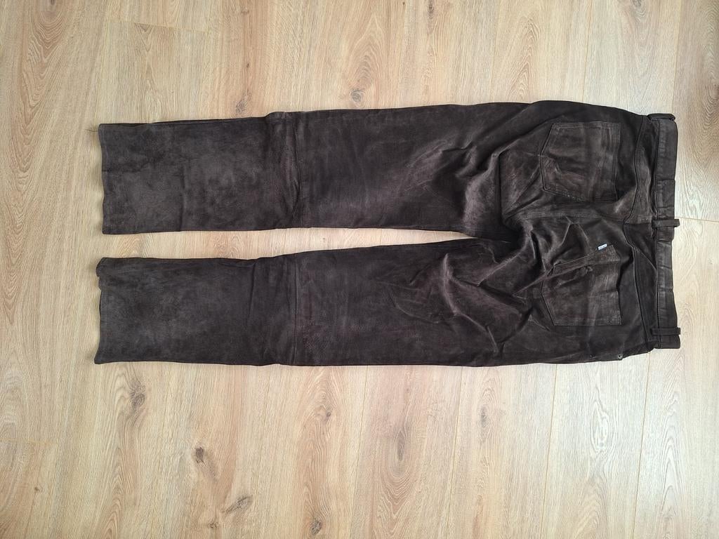 Leren broek .bruin maat 34 36, Overige maten, Ophalen of Verzenden, Gedragen, Onbekend