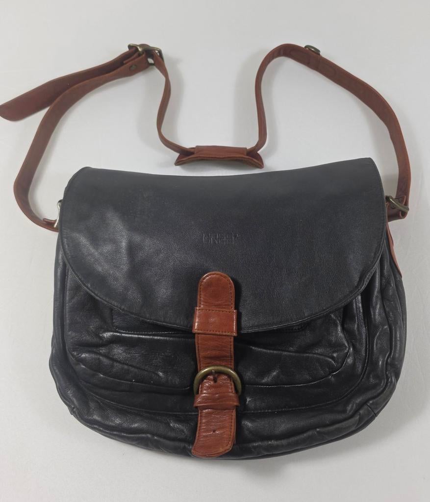 Prachtige Vintage BREE Leren Schoudertas – Zwart & Cognac, Ophalen of Verzenden, Zo goed als nieuw, Zwart, Schoudertasje