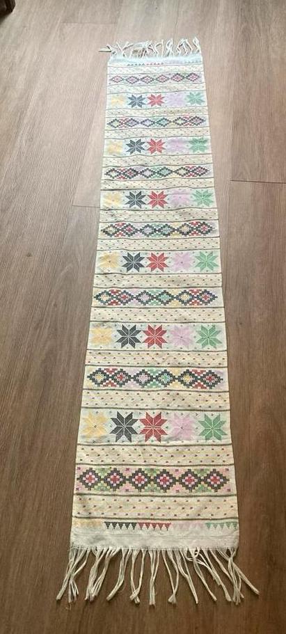 Vintage handgeborduurde loper 190x34 cm, Minder dan 50 cm, Wit, Ophalen of Verzenden, Zo goed als nieuw