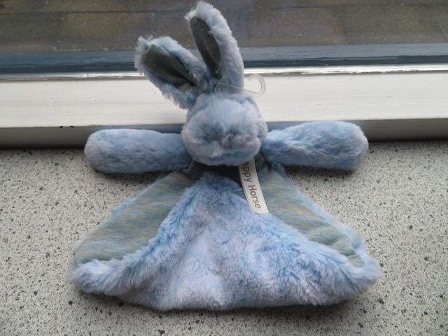 Knuffeldoek konijn of konijntje merk Happy Horse blauw met, Happy Horse, Blauw, Ophalen of Verzenden, Wasbaar