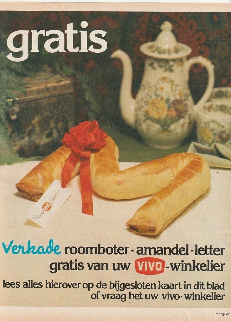 Retro reclame 1975 Verkade banket letter bij Vivo, Verzamelen, Retro, Verzenden, Overige typen