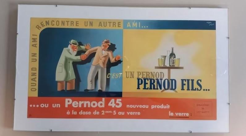 Vintage Pernod 45 papieren advertentie, Verzamelen, Verzenden, Zo goed als nieuw, Reclamebord