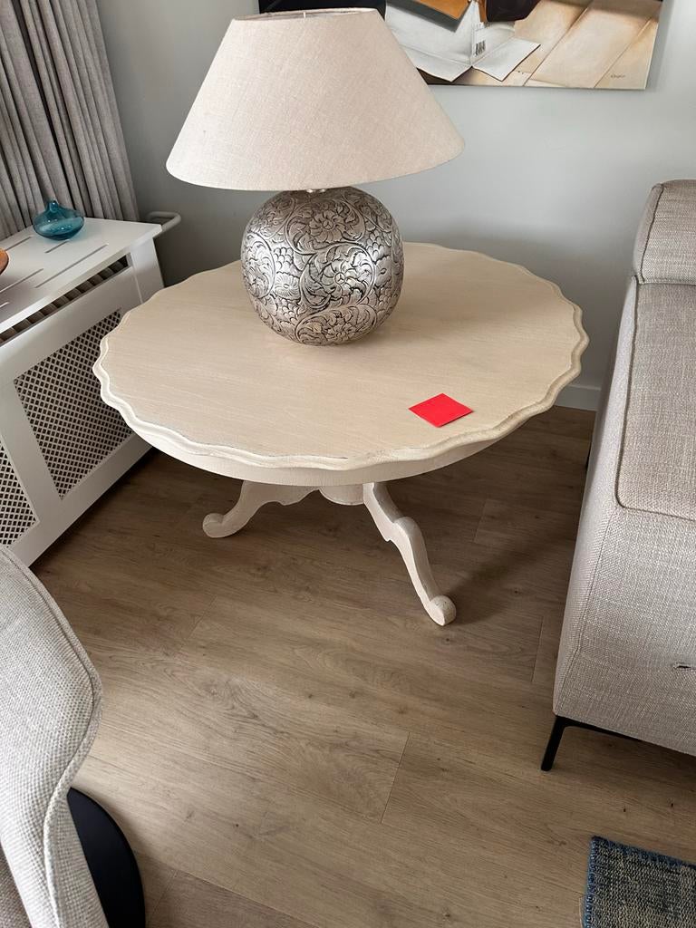 Lage houten salontafel whitewashed 95 cm, Huis en Inrichting, Tafels | Salontafels, Ophalen, Gebruikt, Rond, 50 tot 100 cm