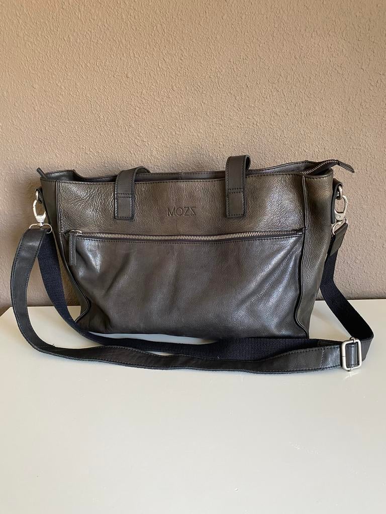 Mozz luiertas / zwart / leer, Kinderen en Baby's, Luiertassen, Ophalen of Verzenden, Gebruikt