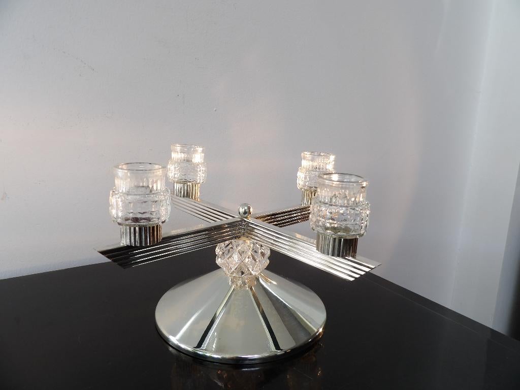 Sixties design Kandelaar WMF/Quist, verzilverd/kristal glas