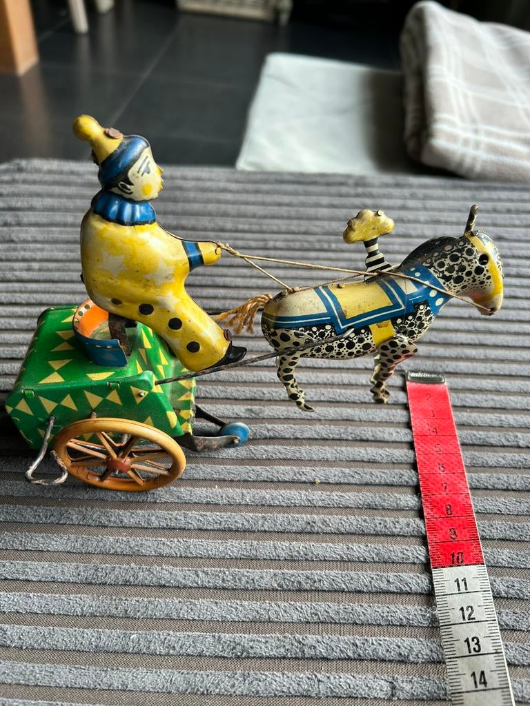 Vintage blikken speelgoed Clown met paard, Ophalen of Verzenden