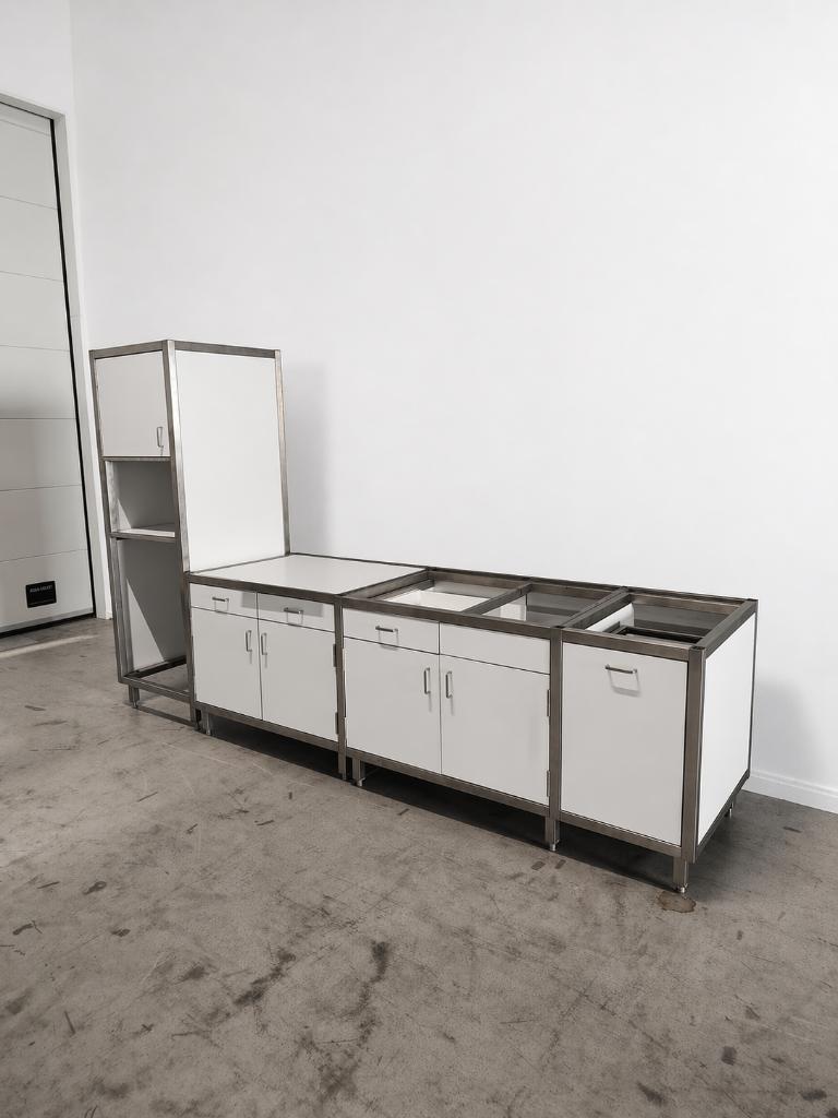RVS Horeca Keuken / Werkbank met Bovenkasten, Huis en Inrichting, Ophalen, Zo goed als nieuw, Grijs, 150 tot 200 cm