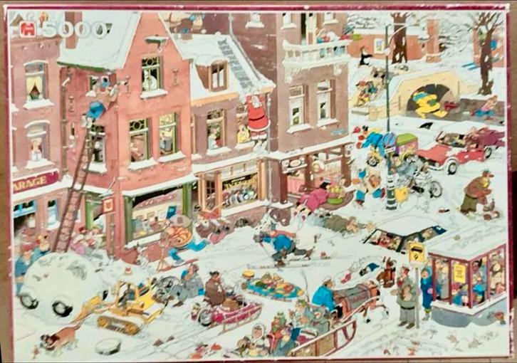 Jan van Haasteren “Sneeuwpret” 5000 stukjes, Hobby en Vrije tijd, Denksport en Puzzels, Zo goed als nieuw, Meer dan 1500 stukjes