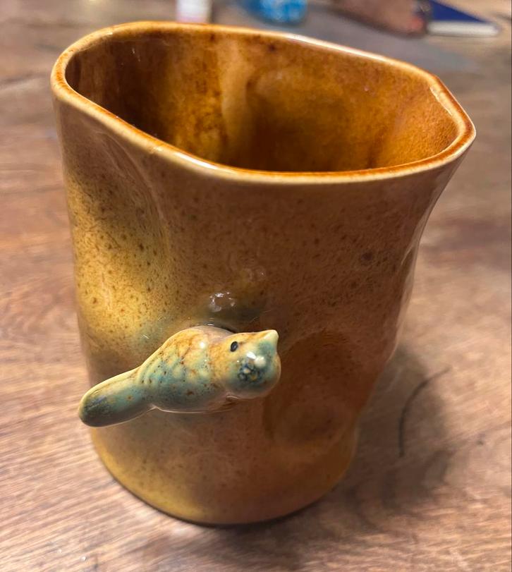 Midcentury keramiek vaasje met vogels, Antiek en Kunst, Antiek | Vazen, Ophalen of Verzenden