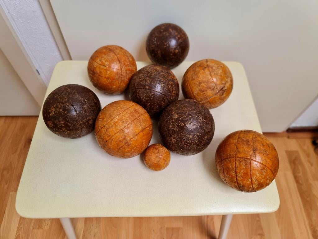 Vintage houten jeu de boules ballen super ter decoratie, Antiek en Kunst, Ophalen