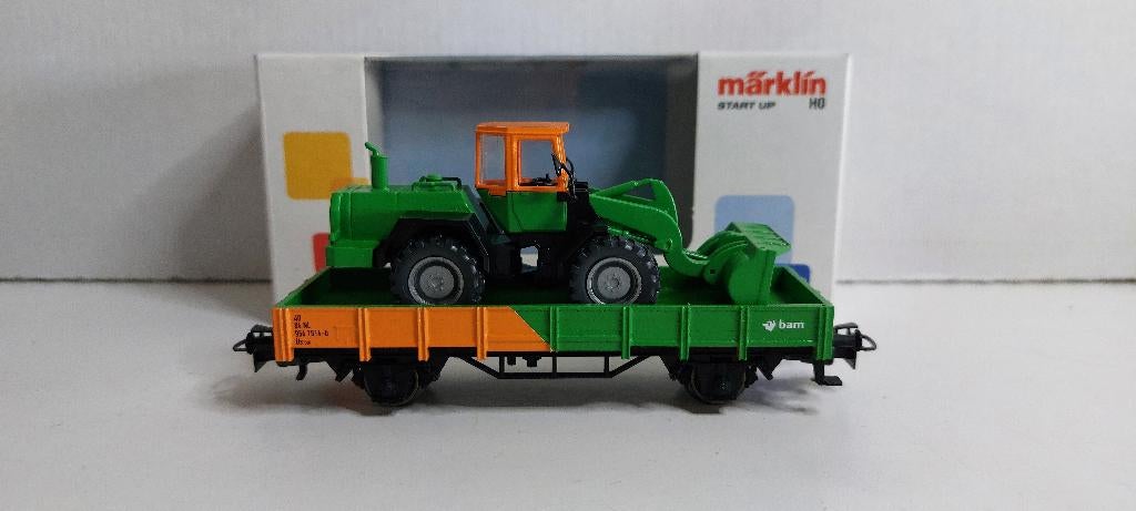 Bam Lage Bakwagon met Bulldozer *Nieuwstaat* (03), Hobby en Vrije tijd, Modeltreinen | H0, Wisselstroom, Wagon, Ophalen of Verzenden