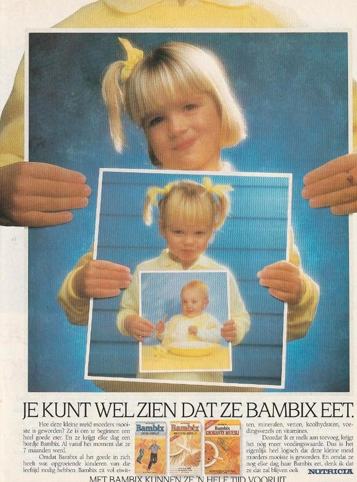Retro reclame 1985 Nutricia Bambix meisje wordt groter, Verzamelen, Retro, Overige typen, Verzenden