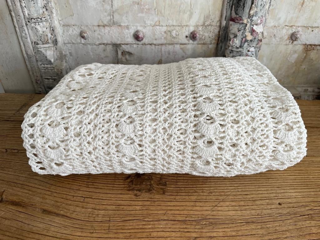 Brocante gehaakt tafelkleed - vintage kleed plaid, Ophalen of Verzenden