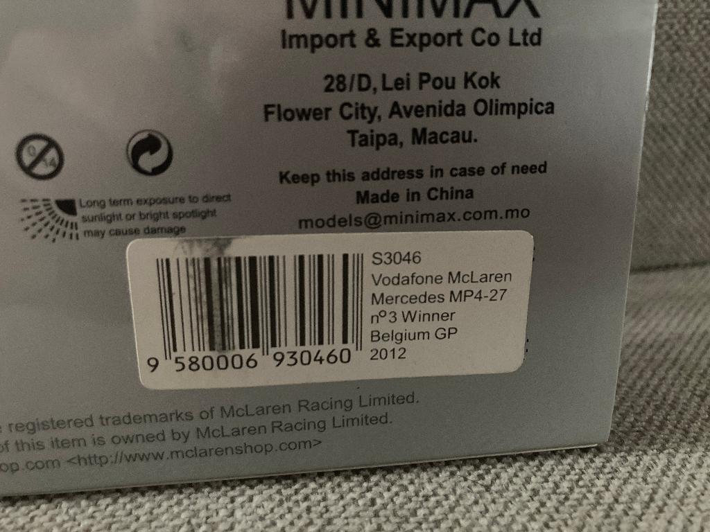 ✅ Jenson Button 1:43 Winner Belgium GP 2012 Mclaren MP4-27, Ophalen of Verzenden, Nieuw, Formule 1