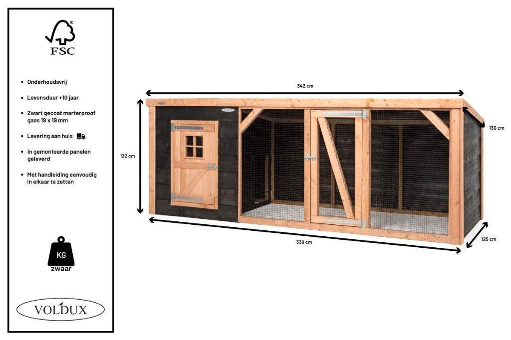 Kippenhok Milan XL met overdekte kippenren en nachthok, Ophalen of Verzenden, Nieuw, Kippenhok of Kippenren