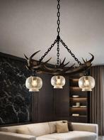 Gewei hanglamp 90 cm – landelijke stijl  / VT Wonen, Huis en Inrichting, Lampen | Hanglampen, Ophalen, Gebruikt, Glas, 75 cm of meer