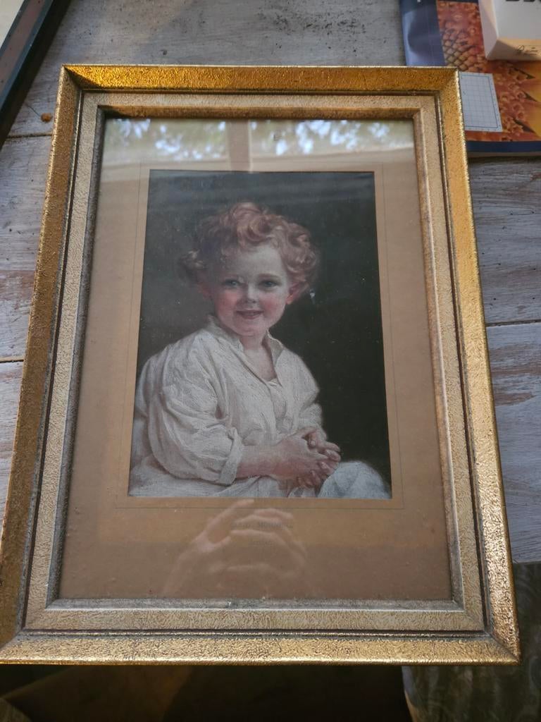 Vintage Schilderij "Good Morning" door Goddag - 30x40 cm, Antiek en Kunst, Ophalen of Verzenden