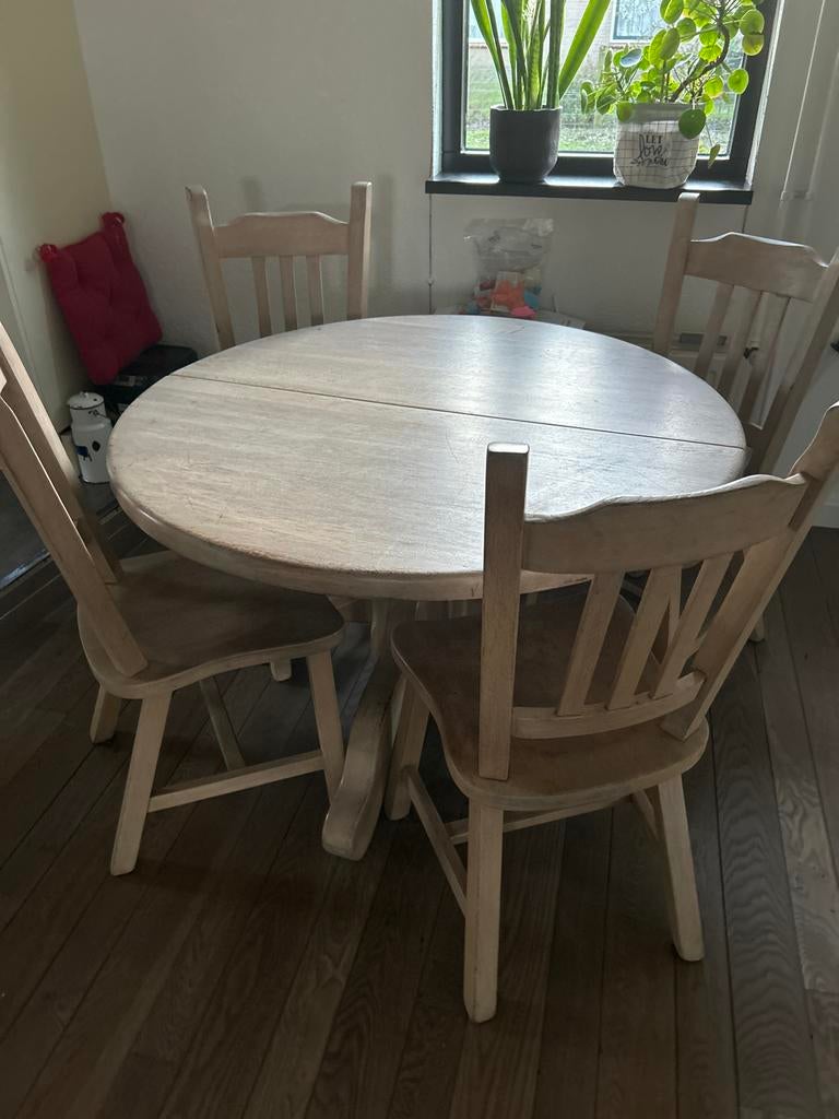Massief Eiken Ronde Uitschuifbare Tafel - 1.2m tot 1.6m, Huis en Inrichting, Tafels | Eettafels, Ophalen, Gebruikt, 100 tot 150 cm