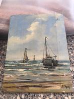 Schilderij met schip op het strand, Ophalen of Verzenden