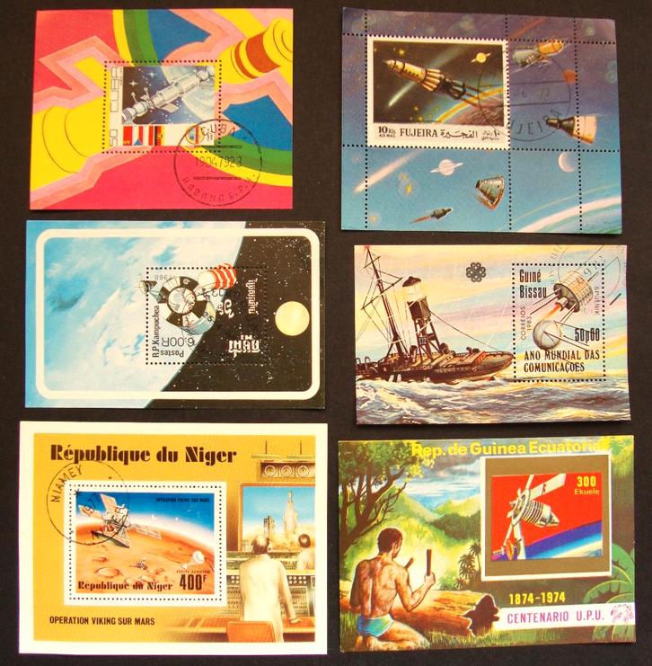 - 733 - 6 Blokjes met Ruimtevaart., Postzegels en Munten, Postzegels | Thematische zegels, Gestempeld, Overige thema's, Verzenden