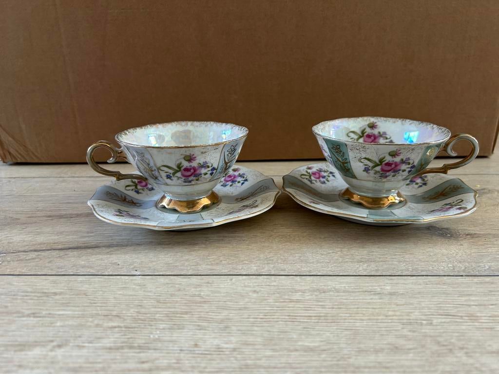 Antieke theekopjes parelmoer glans, Antiek en Kunst, Antiek | Servies los, Verzenden