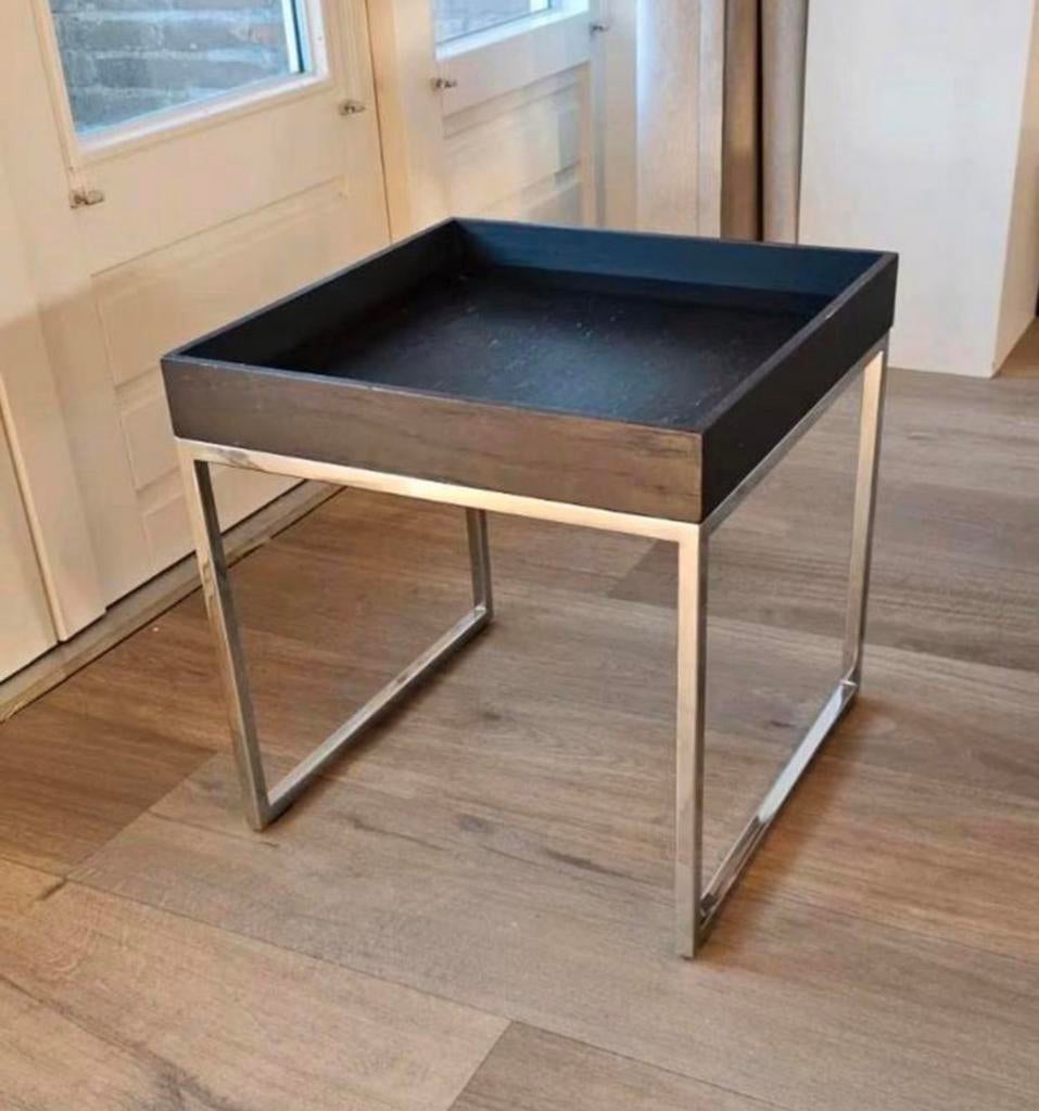 Vintage Wengé/RVS design bijzettafeltje, Huis en Inrichting, Tafels | Bijzettafels, 45 tot 60 cm, Minder dan 55 cm, Design, Vierkant
