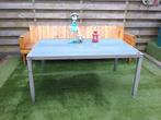 Aluminium tuintafel met glazen inleg, Ophalen, Gebruikt, Rechthoekig, Aluminium