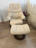 Als nieuw! Stressles relax fauteuil met voetbank creme leer, Ophalen, Zo goed als nieuw, Leer