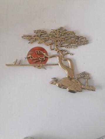 vintage messing wandplaquette van een boom met zon izgst beschikbaar voor biedingen