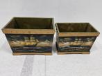 Vintage handgeschilderde bloembakken, Tuin en Terras, Bloempotten, Overige materialen, Gebruikt, Binnen, Ophalen of Verzenden