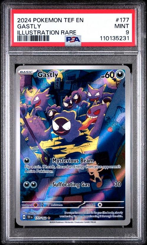 Pokemon Gastly #177 - Temporal Forces - PSA 9, Hobby en Vrije tijd, Verzamelkaartspellen | Pokémon, Zo goed als nieuw, Losse kaart