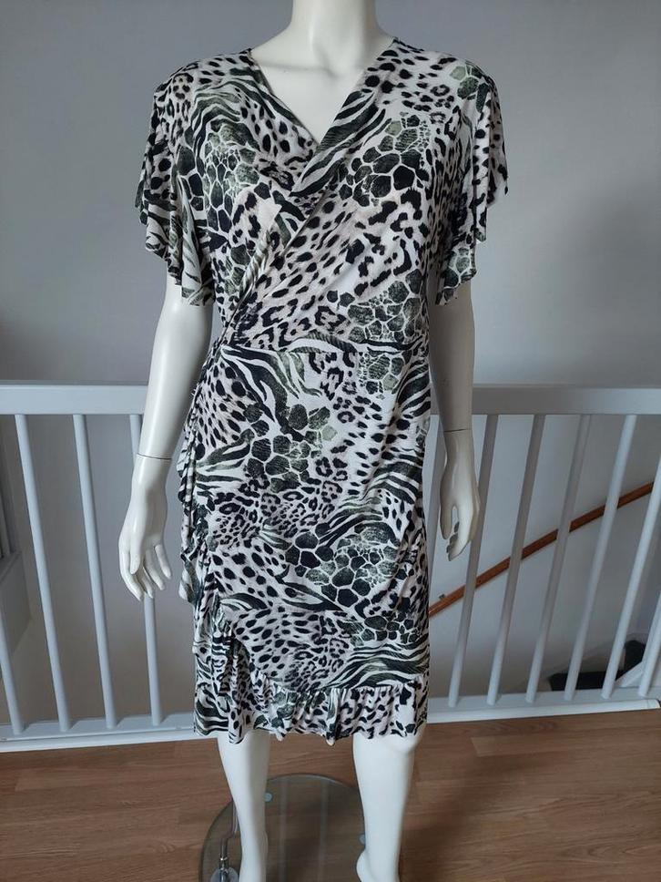 Overslag jurk Maat L - XL groen wit zo goed als nieuw, Kleding | Dames, Jurken, Zo goed als nieuw, Maat 46/48 (XL) of groter, Groen