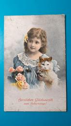Meisje met poes kat op schoot - duits, Verzamelen, Ansichtkaarten | Dieren, Ophalen of Verzenden, Voor 1920, Ongelopen, Hond of Kat