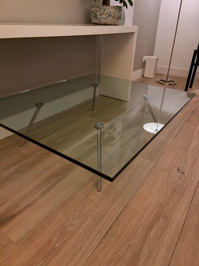 Design Salontafel - Glas en Metaal, Gebruikt, 100 tot 150 cm, Vierkant, Glas
