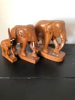 Vintage teakhouten familie van 3 olifanten, uit de jaren ‘70, Antiek en Kunst, Ophalen of Verzenden