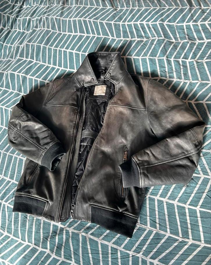 MNG Leren Jas - Maat M | Leather Jacket MNG - Size Medium, Kleding | Heren, Jassen | Winter, Gedragen, Maat 48/50 (M), Zwart, Ophalen of Verzenden