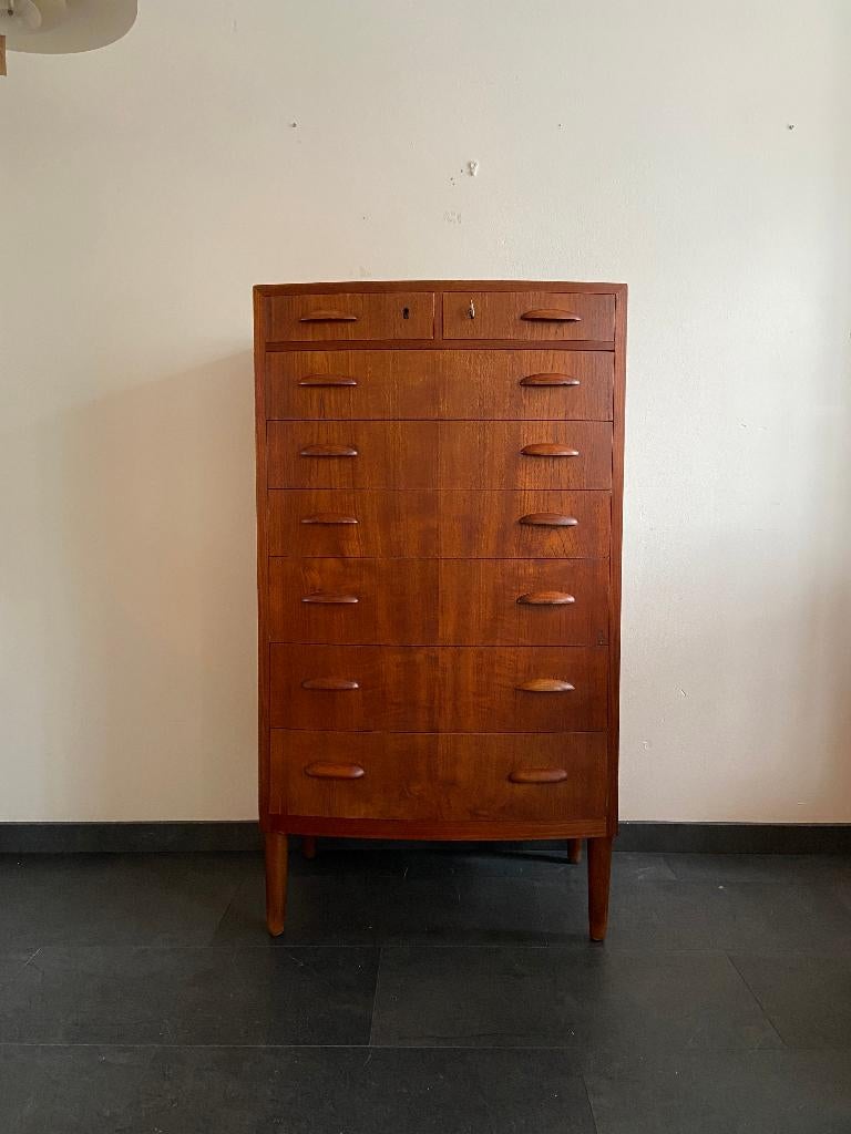 Vintage Deense ladekast met 8 laden, Ophalen, Gebruikt, 5 laden of meer, 100 tot 150 cm