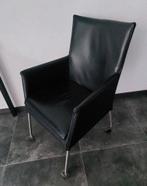 Zwart leren stoel 4x, Huis en Inrichting, Stoelen, Ophalen, Gebruikt, Zwart, Vier