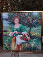 Schilderij Olieverf op Canvas in Baklijst "De Appelplukster", Ophalen of Verzenden