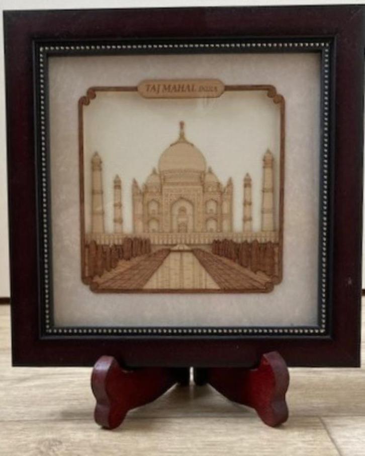 Taj Mahal India afbeelding in 3D hout, Antiek en Kunst, Curiosa en Brocante, Ophalen of Verzenden