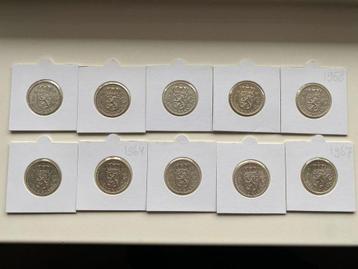 Complete Serie met 10 Juliana Guldens Zilver 1954 t/m 1967 beschikbaar voor biedingen