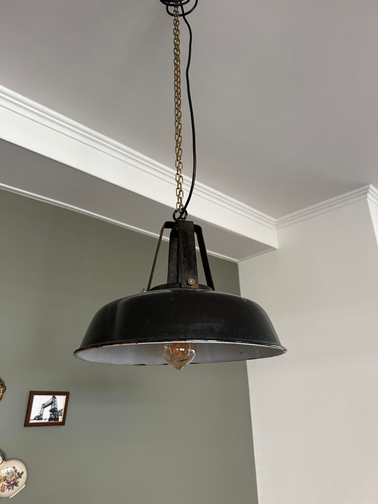 Twee mooie Philips fabriekslampen - donkergroen, Ophalen of Verzenden, Gebruikt, Metaal, Minder dan 50 cm