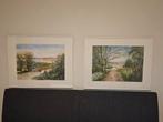 Drie Mooie Olieverf Schilderijen met Passepartout, Ophalen of Verzenden