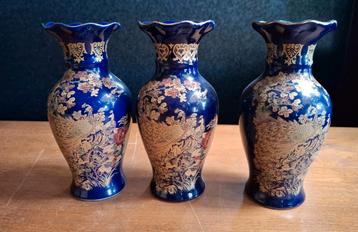 Vintage Chinezen vaasjes kobaltblauw met pauw motief.  beschikbaar voor biedingen