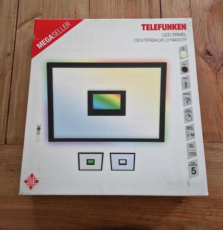 Vierkant Led paneel Telefunken zwart, Huis en Inrichting, Lampen | Plafondlampen, Nieuw, Verzenden