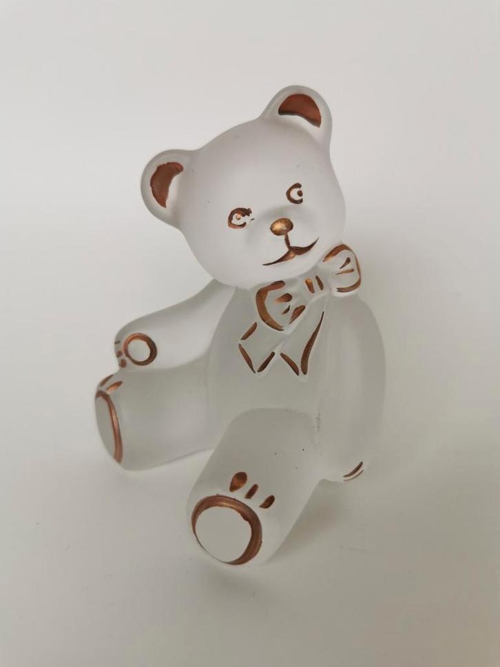 Glas sculptuur beertje gesatineerd mat glas met goud, Antiek en Kunst, Antiek | Glas en Kristal, Verzenden