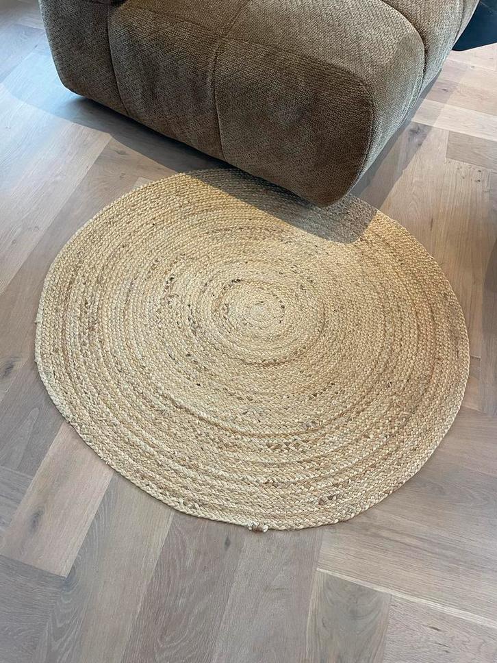 Rond juten vloerkleed, Huis en Inrichting, Stoffering | Tapijten en Kleden, Zo goed als nieuw, 100 tot 150 cm, Rond, Beige, Ophalen