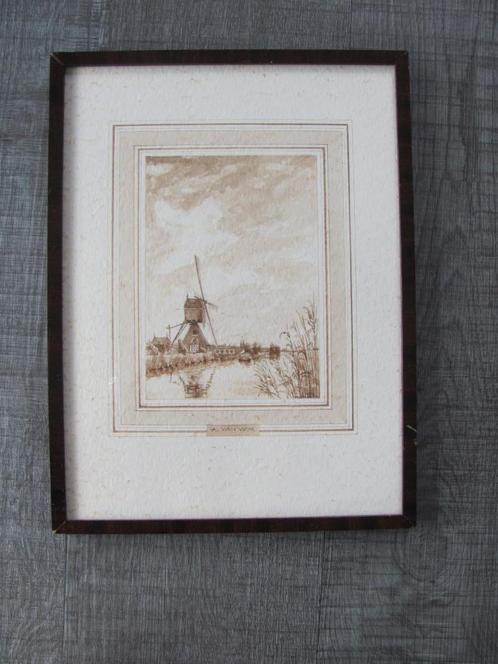 Alblasserwaard - 1976 - aquarel A. van Wijk, Huis en Inrichting, Woonaccessoires | Schilderijen, Tekeningen en Foto's, Gebruikt