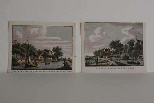 TJERKWERD FRIESLAND Gravures 2X Bulthuis vanaf Bolsward G84, Antiek en Kunst, Kunst | Etsen en Gravures, Verzenden